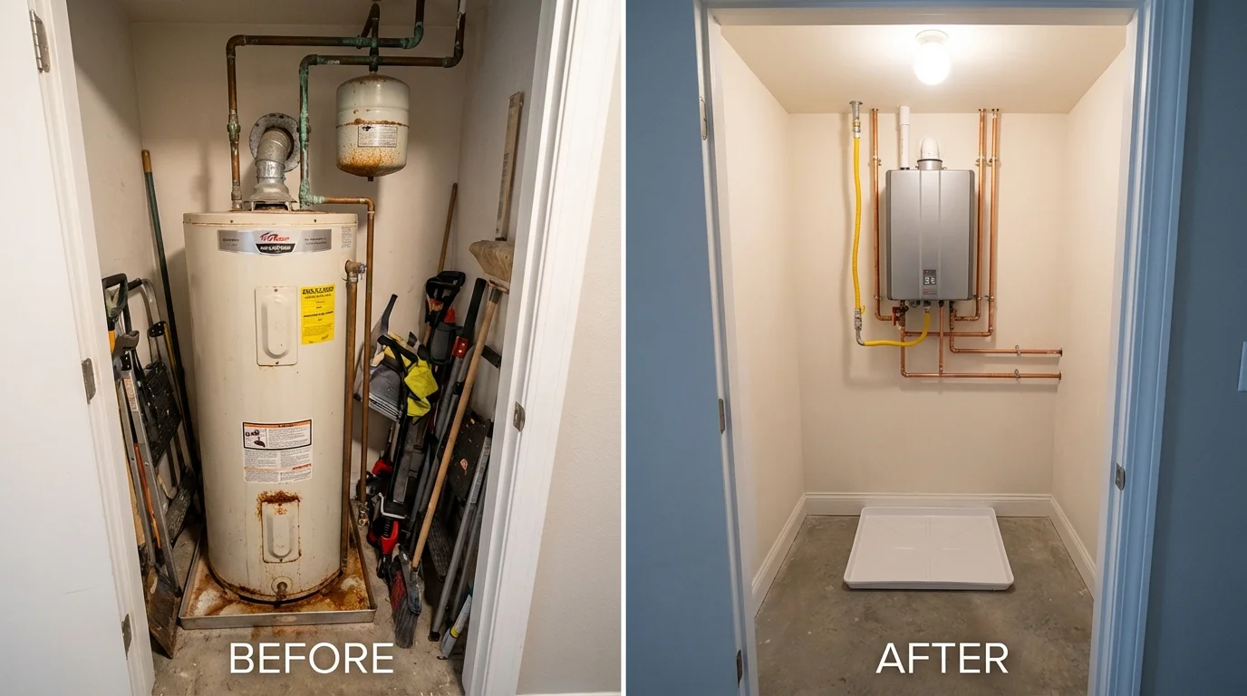 Tank water heater versus wall-mounted tankless unit comparison for Monterey, CA homeowners